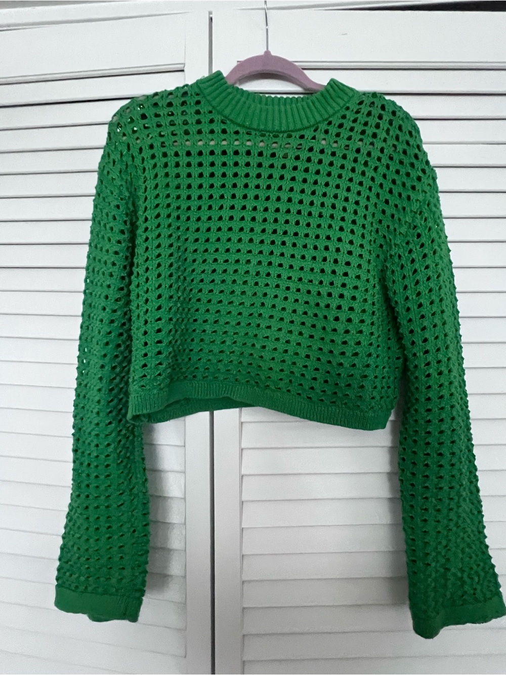H&M Green Open-Knit Cropped Sweater - Women's